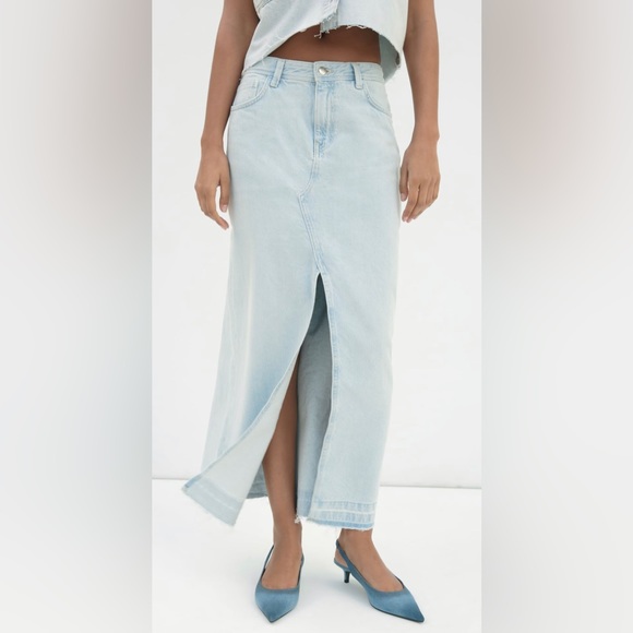 🦋NWT ZARA SLIT DENIM MIDI SKIRT SIZE XS - Picture 3 of 8